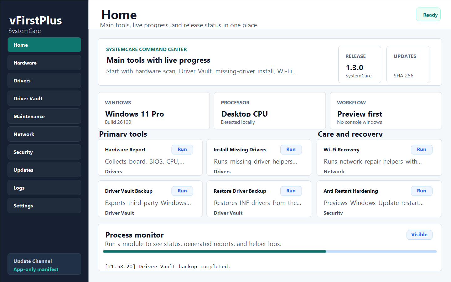 vFirstPlus SystemCare dashboard screenshot